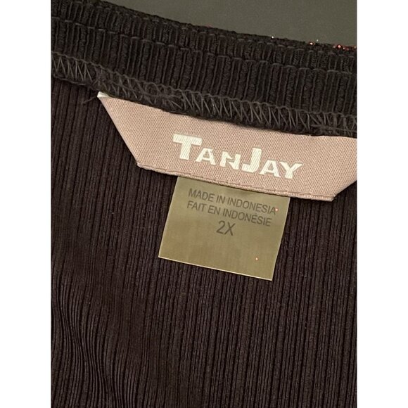 TanJay Women's PLUS 2X Red Black Shimmer Sleeveless Blouse Holiday Christmas NWT - Picture 5 of 9